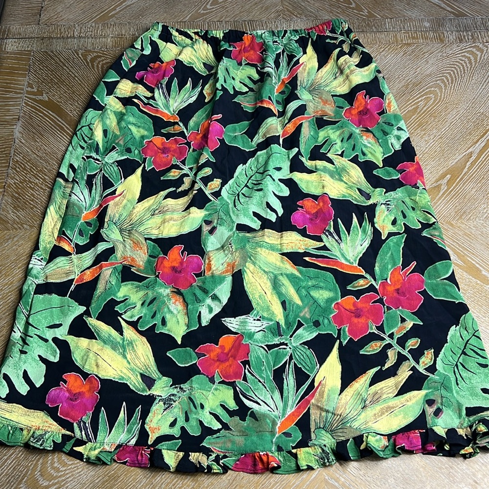 CHICO’S Tropical Leaf Maxi Skirt 2 (M)